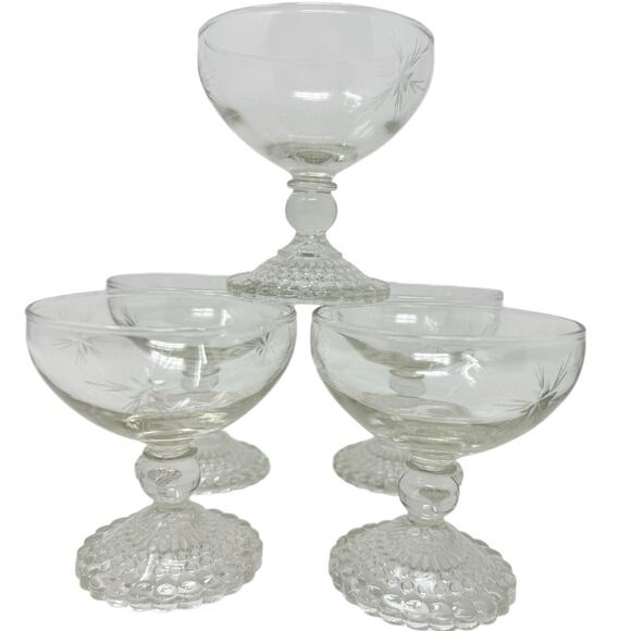 Vintage Bubble Foot Champagne Sherbet Goblets Set of 5 Clear Glass USA - Picture 5 of 9